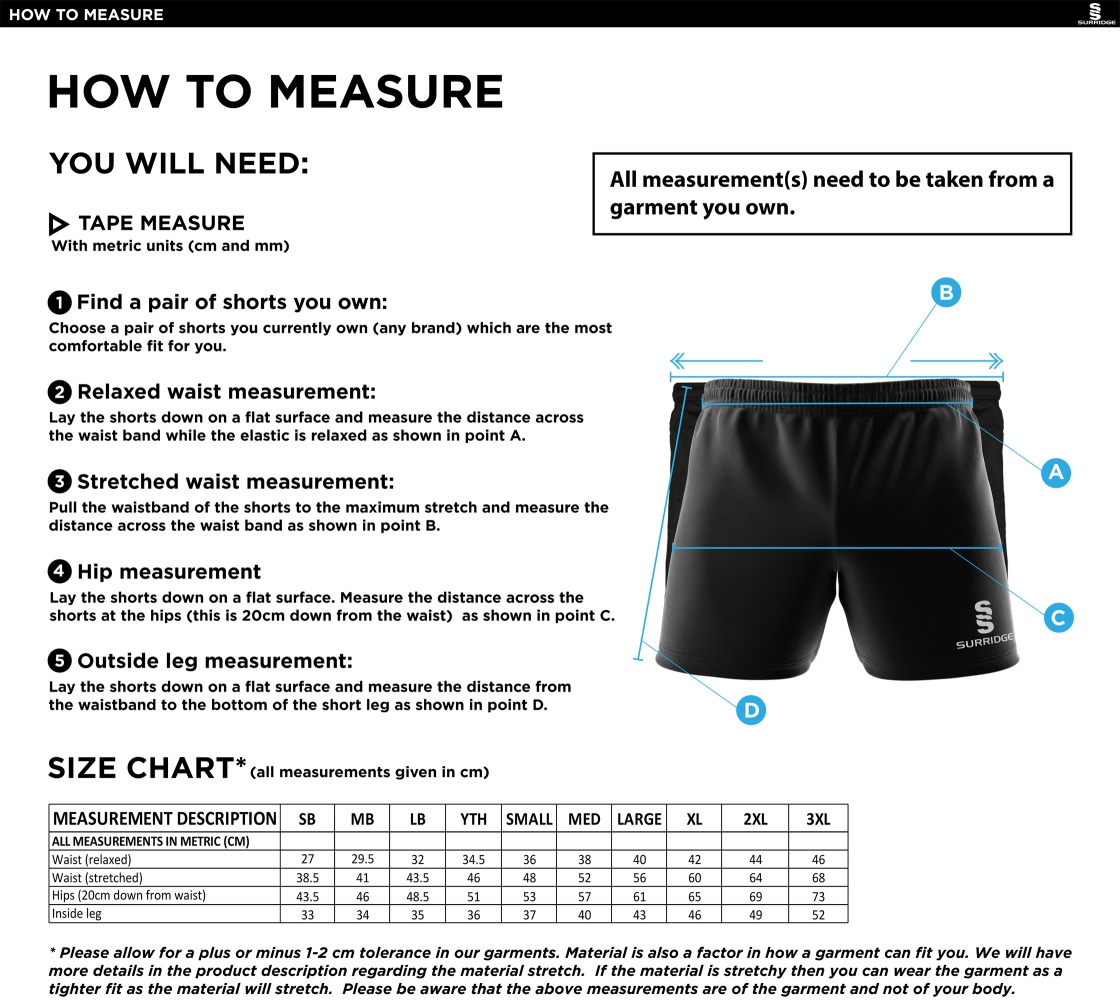University of Greenwich - Performance Short - Size Guide