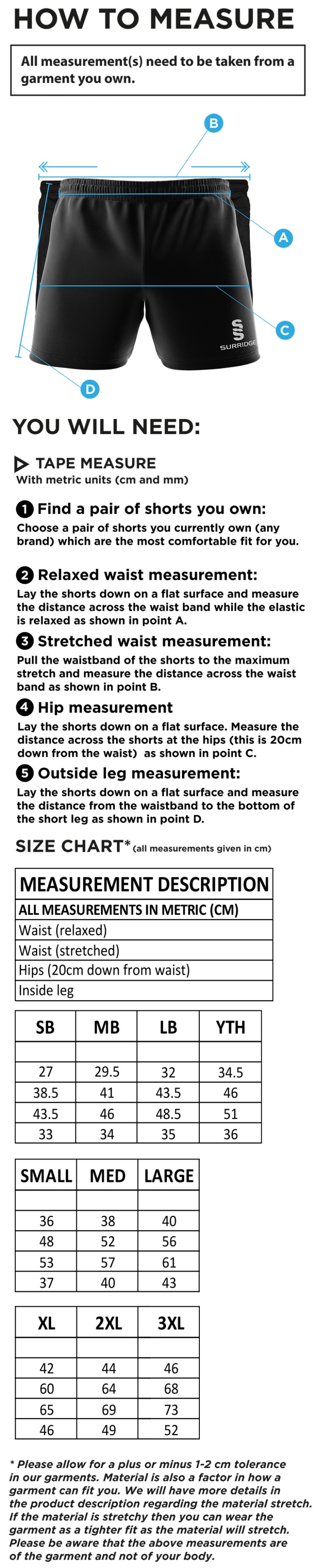 University of Greenwich - Performance Short - Size Guide