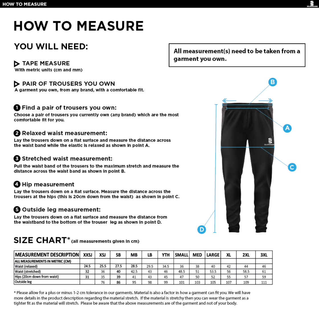 University of Greenwich - Tek Pants - Size Guide