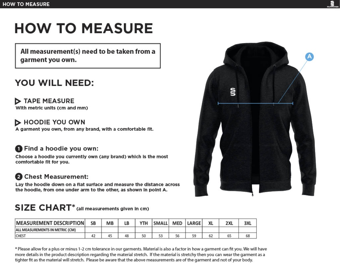 University of Greenwich - Zip Hoodie - Size Guide
