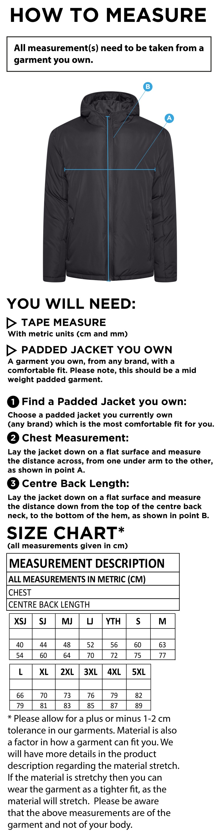 University of Greenwich - Coaches Jacket - Size Guide