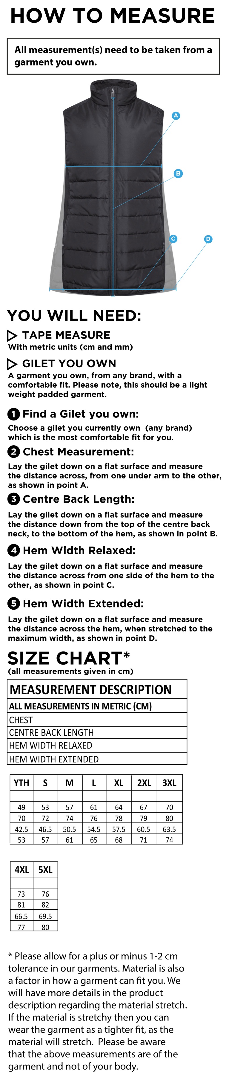 University of Greenwich - Gilet - Size Guide