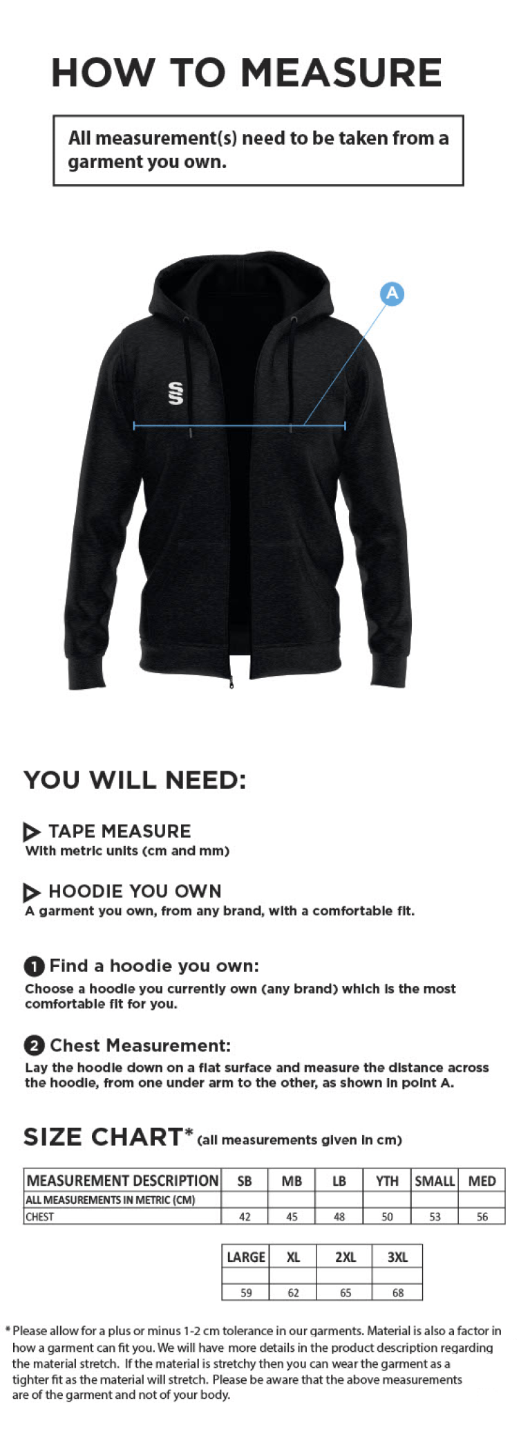 University of Greenwich - Zip Hoodie - Size Guide