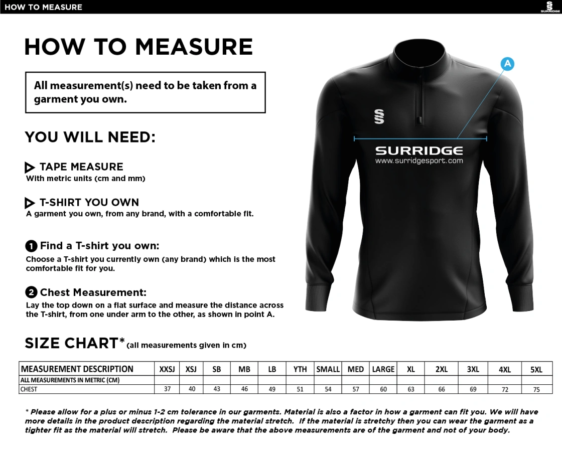 University of Greenwich - Performance Top - Size Guide