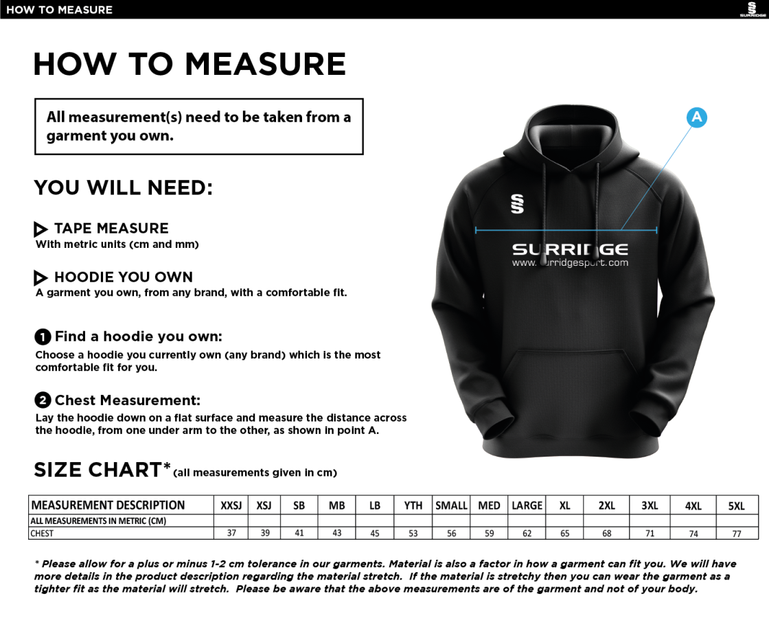 University of Greenwich - Overhead Hoodie - Size Guide